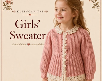 Vintage Girls' Sweater Crochet Pattern | Pink & White Knit Card (Digital Download)