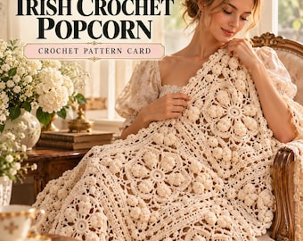 Irish Crochet Popcorn | Crochet Pattern Card | Vintage Crochet Block Motif Pattern | Digital Download