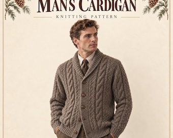 Vintage Men's Cardigan Knitting Pattern | Cable Texture, Button-Front (Digital Download)
