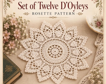 Set of Twelve D’Oyleys | Crochet Pattern Card | Vintage Rosette Doily Pattern | Digital Download