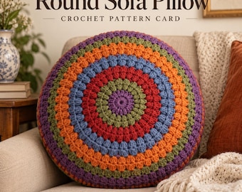 Vintage Round Sofa Pillow Crochet Pattern Card (Digital Download)