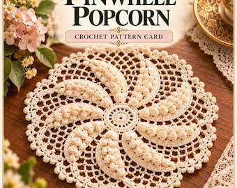 Pinwheel Popcorn | Crochet Pattern Card | Vintage Crochet Motif Pattern | Digital Download