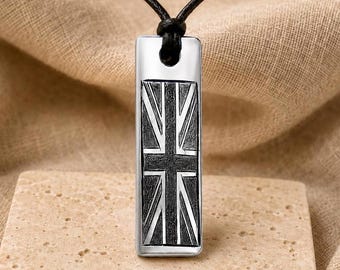 Handmade Engraved UK Flag Necklace, Copper or Silver/Gold Plated Union Jack Gift