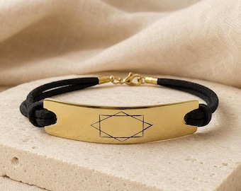 Hand Engraved Star of David Bracelet , Sacred Geometry Brass or Silver Plated Spiritual Jewelry