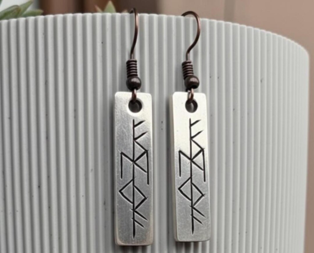 Viking Freya Rune Handmade Engraved Earrings, Copper or Silver Plated ...
