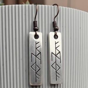 Hand Engraved Freya Symbol Copper or Silver Plated Viking Protection Earrings