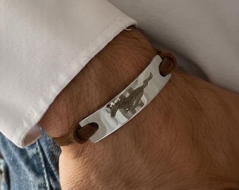 Hand Engraved Stallion Cuff Bracelet, Brass or Silver Plated, Leather Strap