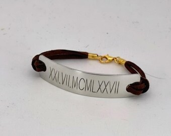 Custom Roman Numeral Bracelet - Brass or 925 Silver Bracelet , Personalized Date Engraved Anniversary Gift