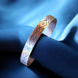 Engraved Copper Cuff Bracelet – Viking Geometric Design, Rustic Norse Jewelry, Adjustable Gift for Her