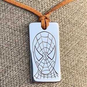 Handmade Engraved Spider Hero Necklace, Brass or Silver Plated Jewelry