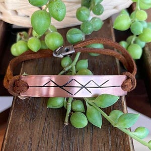 Hand-Engraved Copper Thor Viking Bracelet, Leather Strap, Norse Mythology Jewelry, Viking Thor Symbol Bangle, Nordic Bracelet Gift,