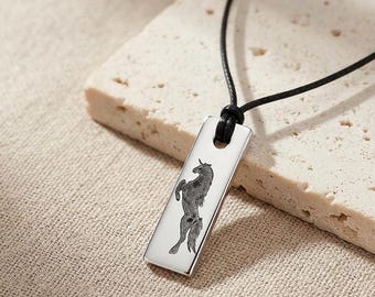 Hand Engraved Rearing Unicorn Necklace, Copper Silver or Gold Plated Fantasy Jewelry
