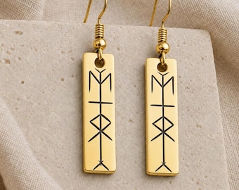 Viking Eir Rune Handmade  Engraved Earrings, Copper or Silver Plated Healing and Protection Symbol