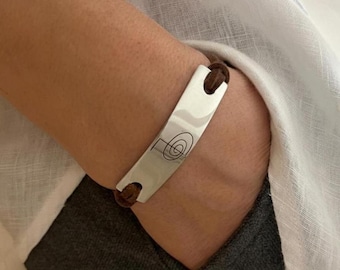 Hand Engraved Cho Ku Rei Bracelet Silver Plated Brass Reiki Jewelry Suede Cord Healing Gift