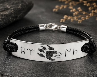 Ancient Turkic Rune Bracelet, Wolf Paw Wristband, Hand Engraved Göktürk Jewelry, Mythological  Gift for Men