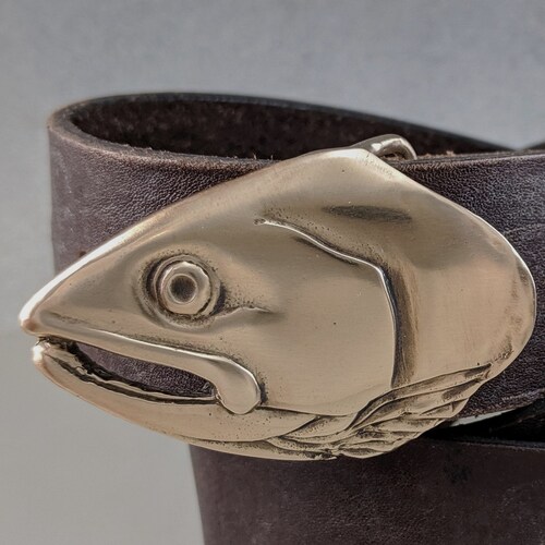 Salmon Fish Belt Buckle in Solid Bronze With for 1.25 Inch Etsy