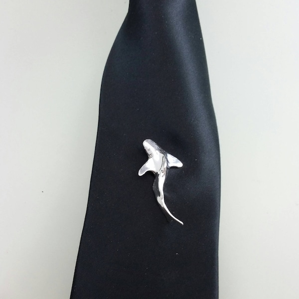 Swimming Shark Tie Tack in Sterling Silver Men's Accessories handmade