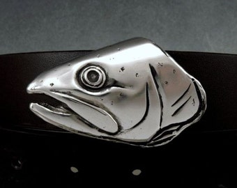 Sterling Silver Trout Belt Buckle, Hand Carved Fish Design (1.25 inch)
