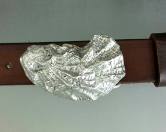 Oyster Shell 1.25 inch Belt Buckle in Sterling Silver Hand Made Handcrafted by Peter Senesac