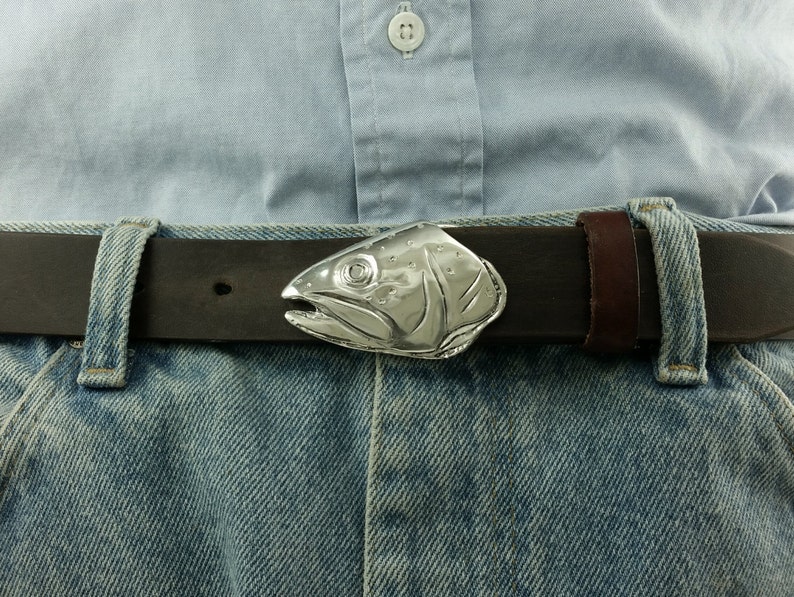 Trout Fish Belt Buckle in Solid Sterling Silver With Natural Etsy