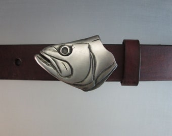 Handmade Sterling Silver Bass Fish Belt Buckle, for 1.25 belts