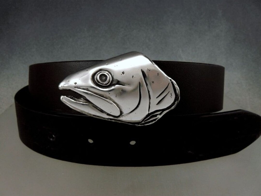 Trout Fish 1.25 Inch Belt Buckle in Solid Sterling Silver With Natural ...