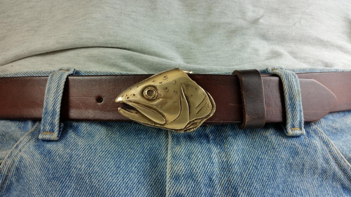 Trout Fish Belt Buckle in Solid Bronze With Natural Patina Etsy
