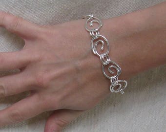 Spiral Link Chain Bracelet Delicate Crashing Wave Sterling Sea Life Beach Jewelry