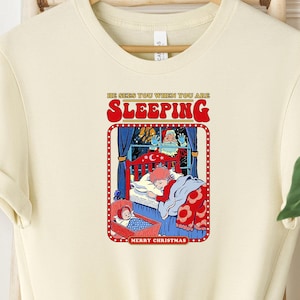 He Sees You When You&#39;re Sleeping T-shirt, Christmas Shirt, Santa Claus Shirt, Vintage Christmas Shirt, Christmas T-shirt, Christmas Gifts