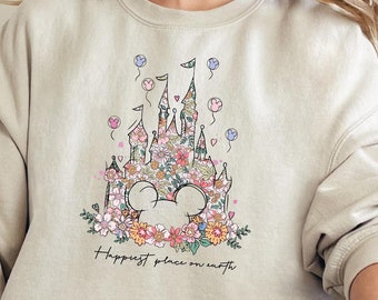Happiest Place on Earth Sweatshirt, Magic Kingdom Sweatshirt, Magical World Sweatshirt, Disney Castle Floral Sweatshirt, Disney World Shirt