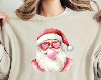 Retro Pink Santa Christmas Sweatshirt, Holiday Crewneck