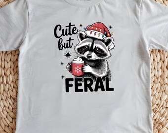 Cute But Feral Christmas Shirt, Meme Funny Raccoon Shirt, Raccoon T-Shirt, Funny Kids Shirt, Animal Kids Shirt, Cute Kids Outfits