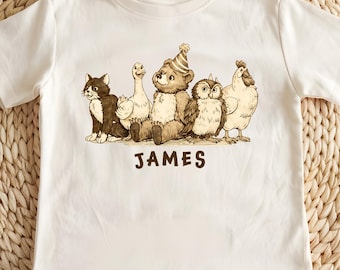 Custom Little Bear T-shirts, Personalized Animals Kids Shirt, Custom Name Birthday Tee, Bear Owl Duck Chicken Cat Shirt, Kids Birthday Gift