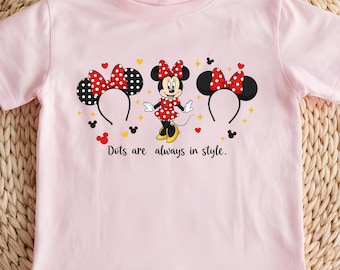 Disney Minnie Mouse Dots Are Always in Style Tee, Toddler Minnie Mouse Bow Graphic Top, Cute Cartoon Mouse Girl T-Shirt