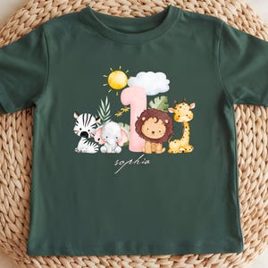 Personalized Safari 1st Birthday Shirt – Wild One Theme with Name & Age – Giraffe, Lion - Zebra – Boy or Girl Birthday Outfit