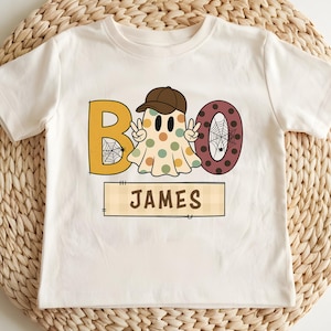 Personalized Kids Halloween Ghost Shirt, Custom Name Boo Shirt for Boys, Spooky Shirt for Children, Halloween Gift Idea for Kids