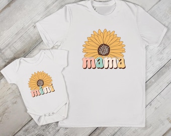 Sunflower Mama Mini Couple Shirt, Matching Mommy and Me Shirt, Mama Flower Shirt, Mini FlowerShirt, Mama Baby Outfit, Mother's Day Gifts