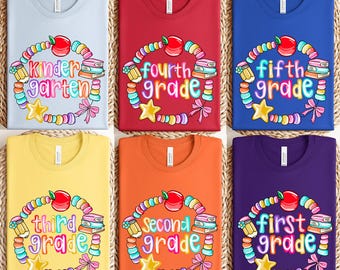 Back to School Grade Shirt, Cute Colorful Student T-Shirt, Kindergarten to Fifth Grade Outfit, First Day School Gift