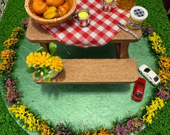 Miniature Fairy Picnic Scene, Dollhouse Decor