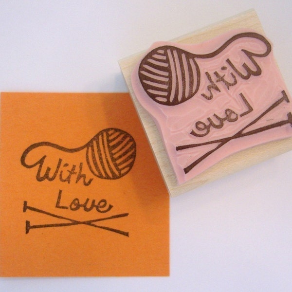 Made with Love Knitting Hand Carved Rubber Stamp