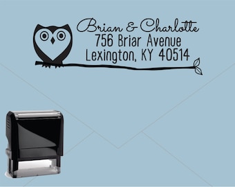 Self Inking Return Address Stamp * Custom Address Rubber Stamp (E033) Owl on a Branch