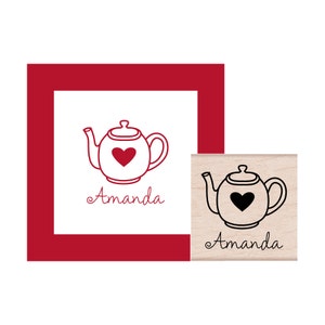 Teapot with Heart Personalized Rubber Stamp
