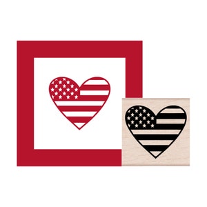 American Flag Heart Rubber Stamp