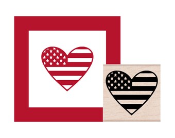 USA American Flag w/ Heart Americana Patriotic Stamps Unmounted Rubber Stamp 