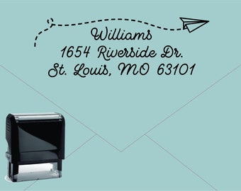 Self Inking Return Address Stamp * Custom Address Rubber Stamp (E035) Paper Airplane