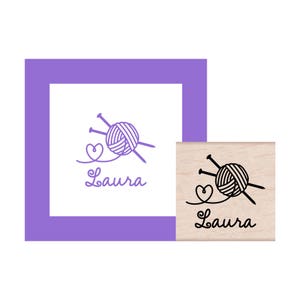 Knitting with Love Personalized Rubber Stamp