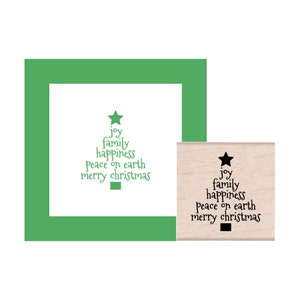 Christmas Tree Joy Family Happiness Peace on Earth Merry Christmas Rubber Stamp