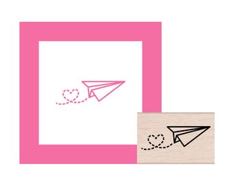 Paper Airplane with heart trail Rubber Stamp