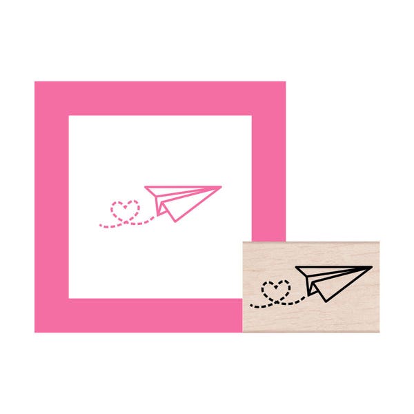 Paper Airplane with heart trail Rubber Stamp