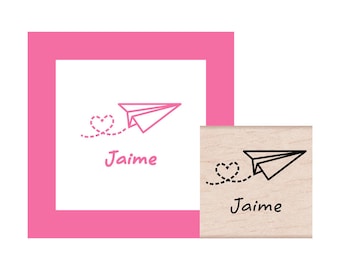 Paper Airplane with heart trail Personalized Rubber Stamp